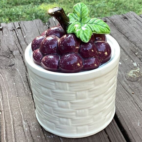 Vintage Ceramic Grape Lidded Jar Basketweave Jam/Trinket Box - Picture 1 of 3